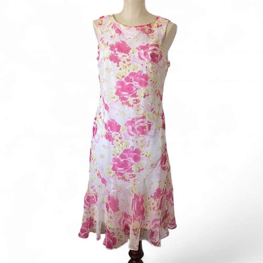 Vintage Y2K Fairycore White Floral Print Dress w/ Ruffle Hem - Size 11/12